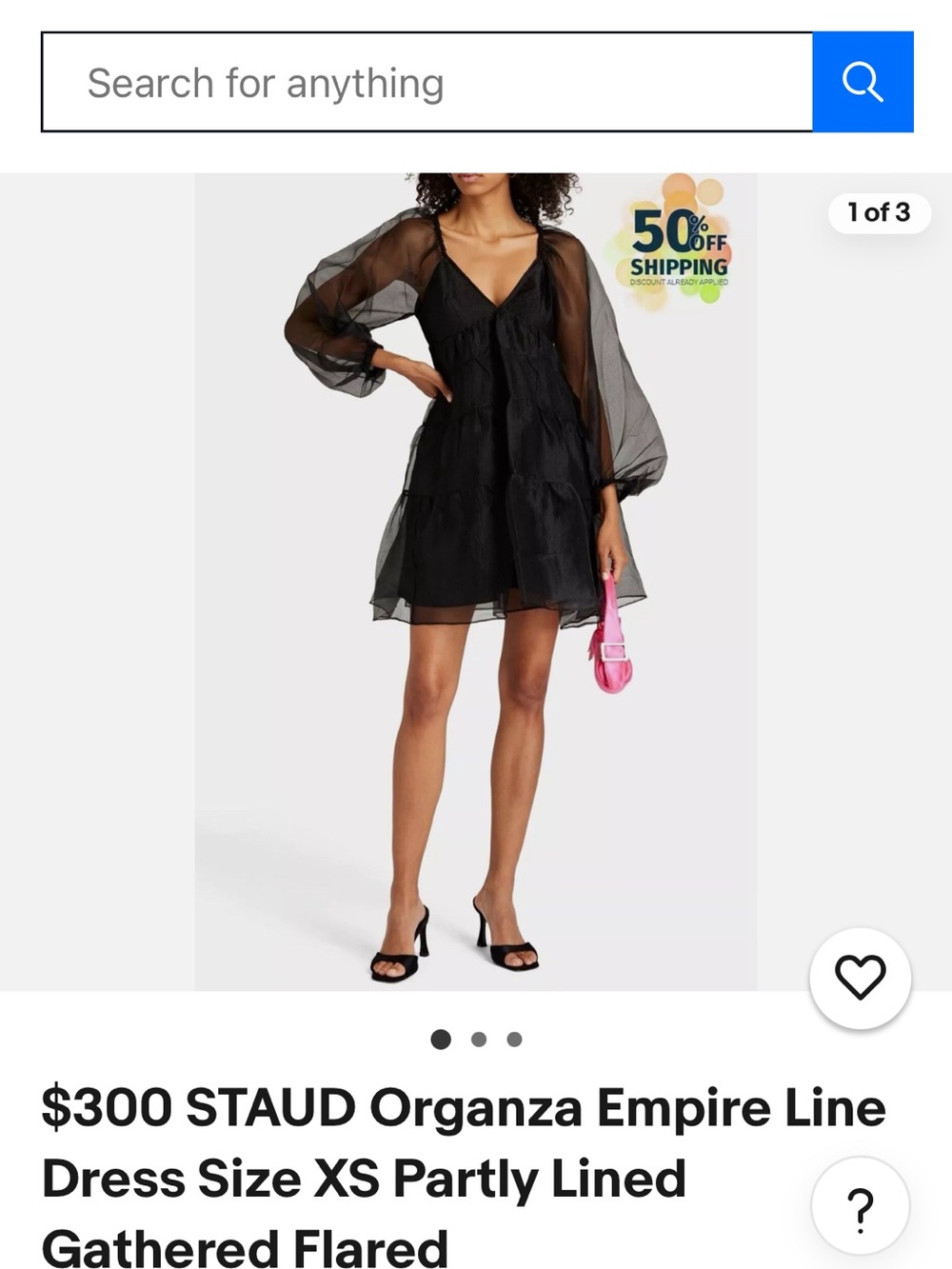 Brand New STAUD Black Sheer-Panel Empire Mini Dress